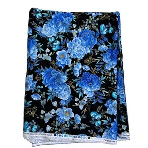 15 Yards Timeless Treasures Royal Plume Chong Hwang Floral Blue Gold 44” Wide